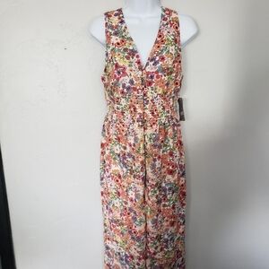 Collective Concepts NWT Medium Colorful Floral Jumpsuit Sleeveless Smock Flawed